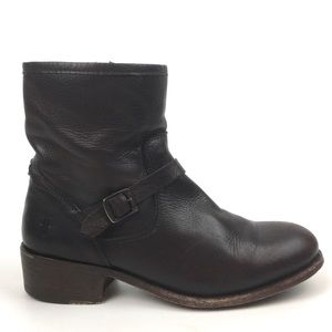 Frye short ankle boot brown leather buckle strap